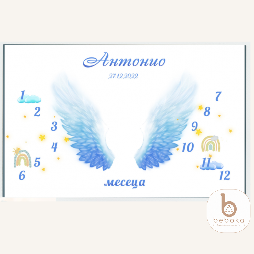 [BEB-6846] Персонализирана месечинка на бебе крила момче